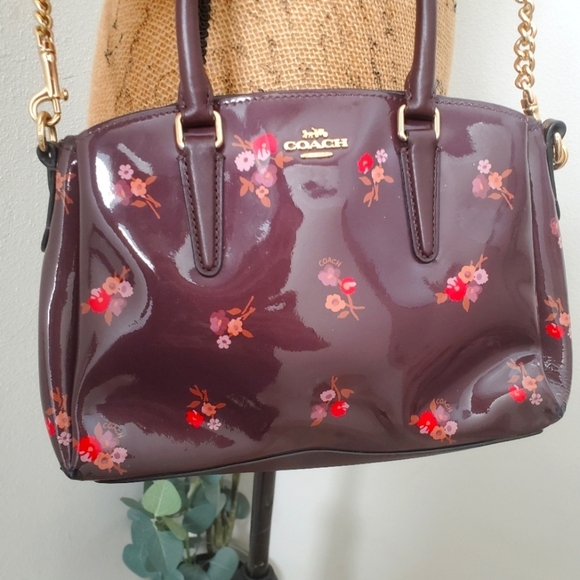 COACH F31395 SAGE CARRYALL Bag Handbag BOUQUET PRINT Purse Oxblood Maroon Small - Picture 4 of 15